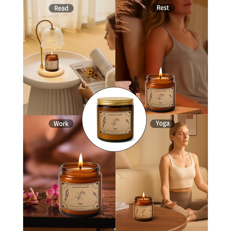 Sage Candles for Cleansing, 16oz Large Jar White Scented Candle,