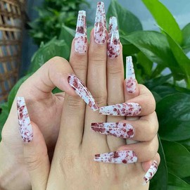 Outyua Glossy Spot Blot Designed Press on Nails Coffin Designer Fake Nails ballerina Ombre Cute Thick False Acrylic Artificial Full Cover Nails 24pcs (Brown)