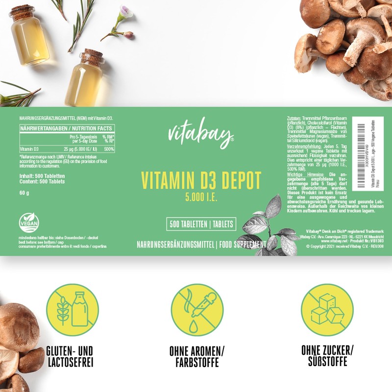 Vitamin D3 Depot 5,000 IU. Only One Vegan Tablet /