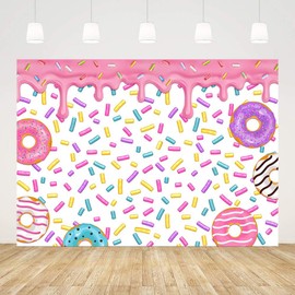 AIBIIN 7x5ft Sweet Donut Theme Party Backdrop for Girl Donut Grow Up Birthday Party Photography Background Pink Confetti Sprinkle Donut Baby Shower Party Decorations Banner Photo Props