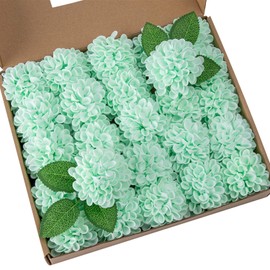 DuHouse - Flores artificiales de dalia para boda, 25 rosas de espuma con tallo para ramos de boda, centros de mesa, arreglos para decoración (verde menta)