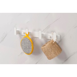 TocTen Coat Rack Wall Mounted - Heavy Duty Wall Hooks 304 Stainless Steel Coat Hook Rail with 4 Hanging Hooks, Towel Hook Rack for Coat/Hat/Towel/Purse/Key/Entryway/Bathroom (White, 4 Hook)