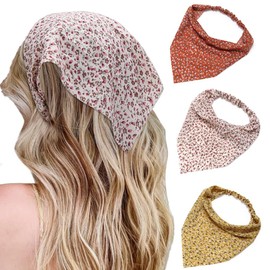 Urieo 3 Pcs Floral Hair Bandanas Boho Triangle Head Kerchief Party Daily Elastic Printed Hair Scarf Headbands for Women Girls