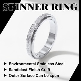 Richsteel Spinner Ring for Men Women 8 mm Wide Sandblasted Band Ring Rotating Ring for Birthday Valentine's Day Lost, Stainless Steel