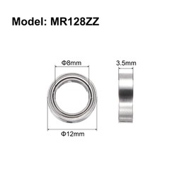 sourcing map 8pcs MR128ZZ Deep Groove Ball Bearings Z2 8 x 12 x 3.5mm High Carbon Chromium Bearing Steel Double Metal Shielded Precision Bearings, P0 (ABEC 1)