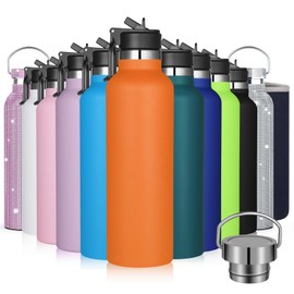 GeeRic Water Bottle 750 ml Stainless Steel Drinking Bottle Double-Walled Stainless Steel Drinking Bottle 750 ml Leak-Proof BPA-Free Rustproof Insulated Bottle and Keeps Cold with Cup Brush Cup