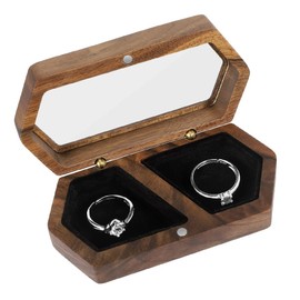 Wood Ring Box for Wedding Ceremony with Clear Top Engagement Ring Boxes for Two Rings Case Ring Bearer Case Wooden Ring Holder for Proposal