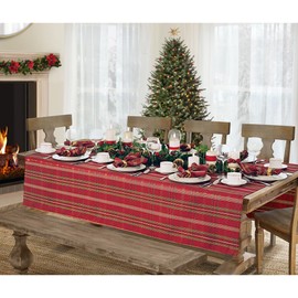 Elrene Home Fashions Shimmering Plaid Holiday Fabric Tablecloth, 60" x 144", Red