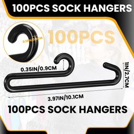 DoubleFill 100pcs Plastic Sock Hanger with Curved Bar 3.9" Display Hooks Hangers Retail Sock Hanger Black for Boutiques Shops and Vendor Shows