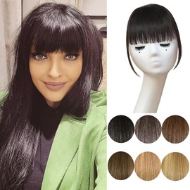 Clip In Bangs-100% Human Hair Bangs Clip On Bangs Hairpieces, Natural Black Human Hair Bangs For Women French Bangs Fringe With Temples Clip In Bangs Faux Bangs Hair Clips On Bangs …