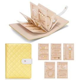 WOOMADA Travel Jewelry Organizer Case, Foldable Velvet Jewelry Storage Book with Clear Zipper Pouch for Rings, Necklaces, Earrings, Bracelets(Yellow)