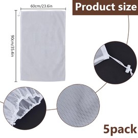 DELORIGIN 5PCS Mesh Drawstring Bags Large Net Bags Drawstring Sports Bag Multipurpose Storage Bag for Swimming Beach Travel Gym Clothing Organizer (White)