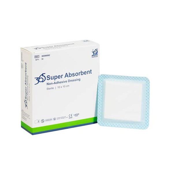 365 Super Absorbent Dressings 10 x 10 cm Pack of