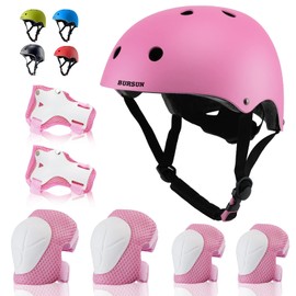 BURSUN Kids Bike Helmet Set, Adjustable Toddler Helmet for Ages 2-8 Kids with Knee, Elbow & Wrist Pads | Multi-Sport Helmet for Skateboard Cycling Scooter Rollerblading