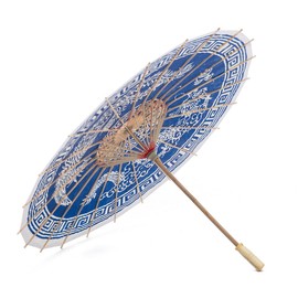 THY COLLECTIBLES Rainproof Handmade Chinese Oiled Paper Umbrella Parasol 33" Dragon & Phoenix Blue