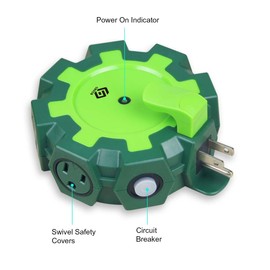 OSKOS Outdoor Outlet Extender, Heavy Duty 6 Outlet Power Adapter with Swivel Safety Covers, Resettable 15A Circuit Breaker, Power Indicator, for Outdoor lights, Holiday decorations Workshop. UL listed