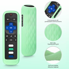 for Roku-Remote-Cover,Compatible with All Roku TV Remote Glow in The Dark Silicone Protective Case Blue and Green 2-Pack