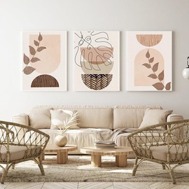 Modern Geometric Plant Decoration Poster, Artistic Abstract Decoration Painting, Printed Poster On The Background Wall Of The Bedroom, Living Room, Office, Frameless (A 13.40 x 60 cm x 3)