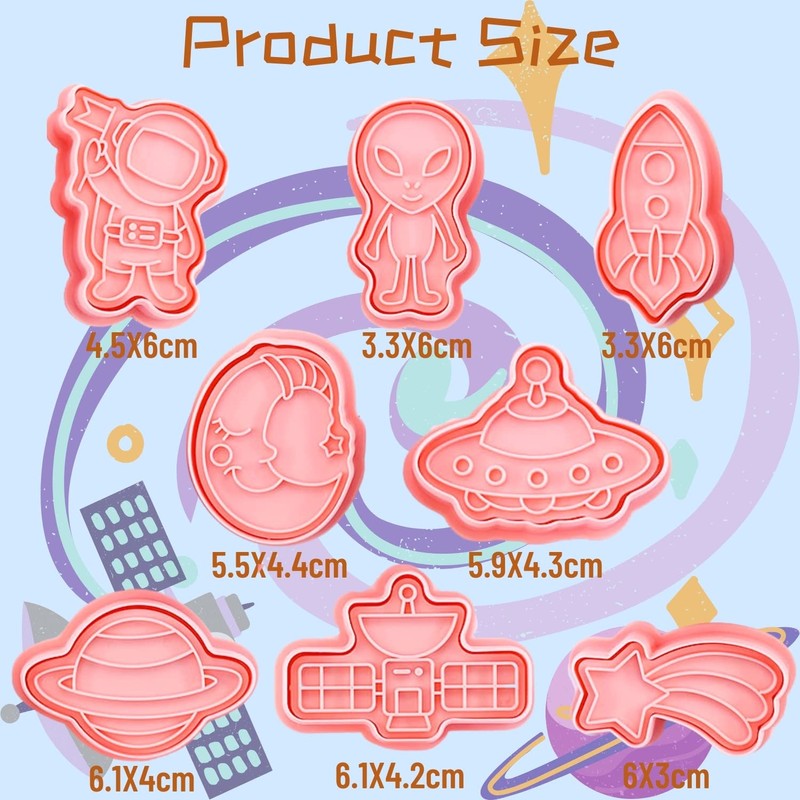Crethinkaty Space Cookie Cutter-8 Plastic Cookie Stamp-Space Cartoon Fun Cookie
