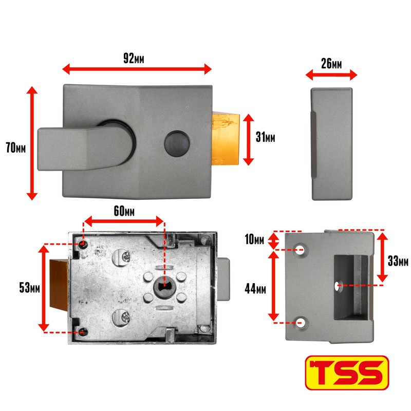 TSS Standard Non-Deadlocking Nightlatch, 60mm Backset, Complete with Rim Cylinder