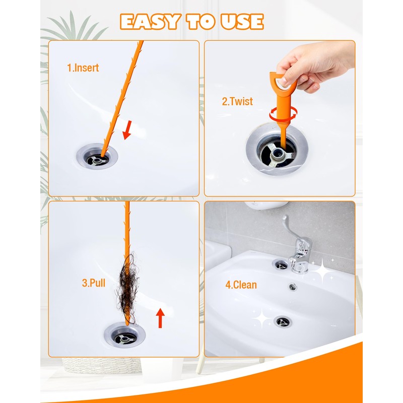 25 Inch Sink Snake Drain Clog Remover Tool,6 Pack Drain