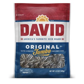 DAVID Roasted and Salted Original Jumbo Sunflower Seeds, 5.25 oz Keto Safe Fresh