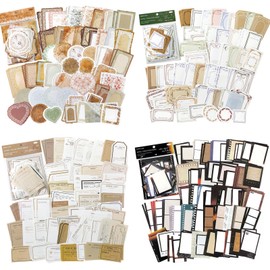 Diuhofart - 400 etiquetas decorativas de papel para libros de recortes para suministros de diario basura, 4 temas surtidos: tira de película, papel de encaje clásico, marco retro, etiqueta de recibo