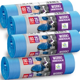 Blue Bin Bags 60 L with Handles, Extra Thin, Value Pack of 100 - 70 x 60 cm, 9.5 µm, 100% Recycled, EuCertPlast - Handle Closure, Office & Everyday Use, Durable