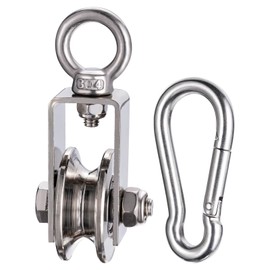 KCNOFNC 40 mm pulley with 2 ball bearings, stainless steel fitness pulley with clip, pulleys for 8 mm ropes, steel cable, load capacity 200 kg, 1 piece