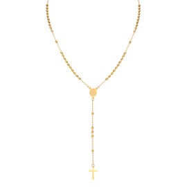 Manfnee Rosary Necklace for men and women Medal & Cross Religious Stainless Steel Praying Rosary Necklace