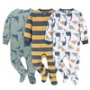 Gerber Baby Boy's Flame Resistant Fleece Footed Pajamas 3-Pack, Dinos