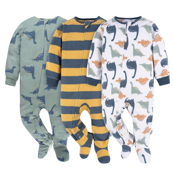 Gerber Baby Boy's Flame Resistant Fleece Footed Pajamas 3-Pack, Dinos