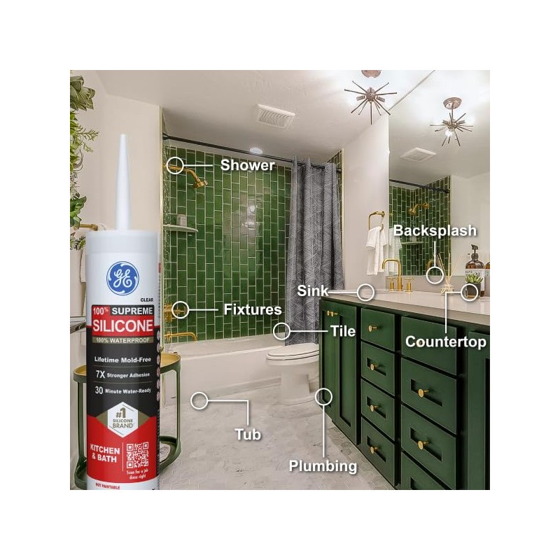 GE Supreme Silicone Caulk for Kitchen & Bathroom, Clear, 10