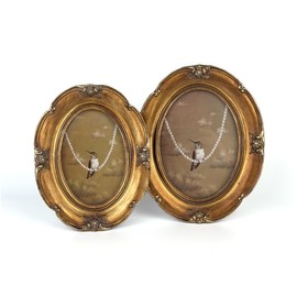 Emiyea 4x6 Vintage Bronze Oval Picture Frame - Glass Front Art Deco Photo Frame - Antique Gold Tabletop or Wall Hanging Frame