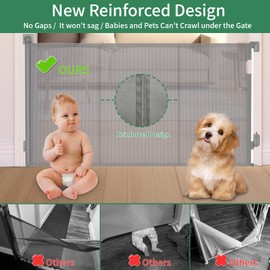 Reinforced Retractable Baby Gates, No Drilling Mesh Baby Gate for Stairs, 35.2" Tall, Extends up to 63" Wide, Retractable Dog Gate, Child Pet Safety Gate for Doorways, Stairs, Hallways, Indoor(Gray)