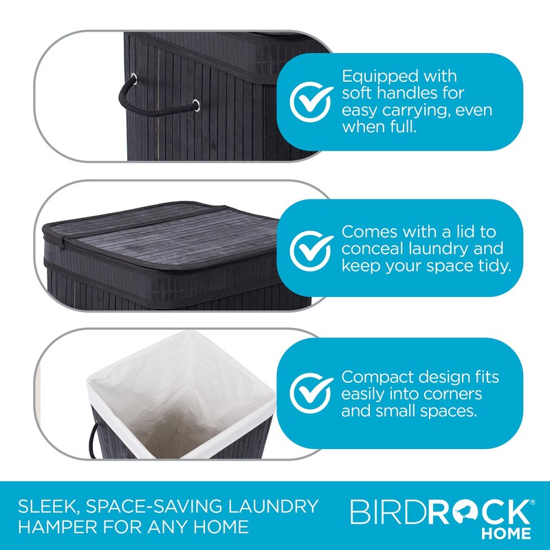 BIRDROCK HOME Square Laundry Hamper with Lid and Cloth Liner,