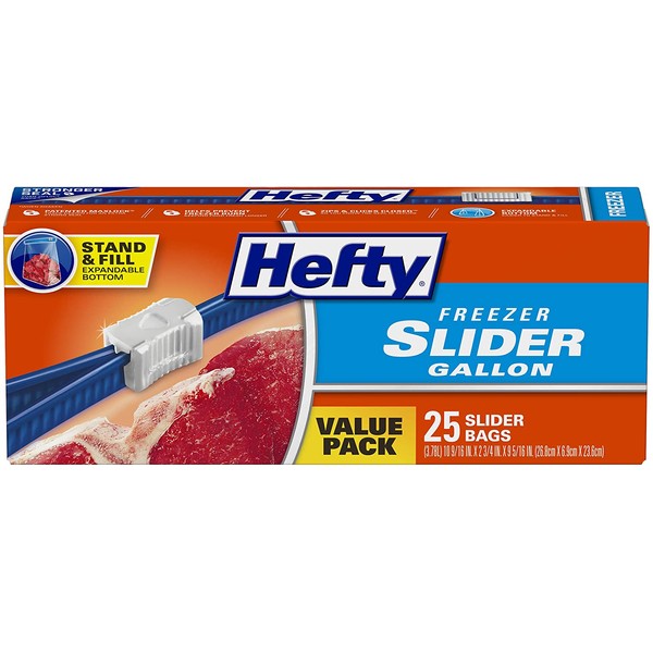 Hefty Slider Freezer Storage Bags, Gallon Size, 25 Count (Pack of 9), 225 Total