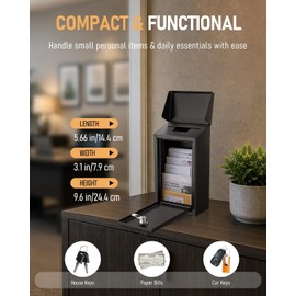 Uniclife Black Metal Donation Box Wall Mounted Mailbox with Top Slot, Collection Box with Key Lock, Safe Suggestion Box, Key Drop Box for Outside, Steel Cash Drop Box for Home Office and Business