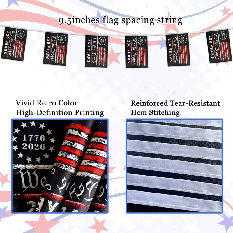 KERDA 250th Anniversary USA Flag Banner,250 Birthday Flags Bunting We