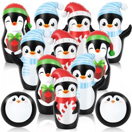 Shappy 12 Pcs 28 Inch Giant Christmas Inflatable Bowling Game Set Christmas Game Giant Inflatable Bowling Set for Kids Christmas Family Party Carnival Games Indoor Outdoor Activities(Penguin)