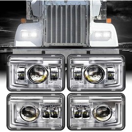 Z-OFFROAD DOT Approved 4x6 LED Headlights Assembly Hi/Lo Sealed Beam Compatible with KW T800 T600 Peterbilt 379 Freightliner Chevy Oldsmobile Cutlass H4651 H4652 H4656 H6545 H4666, 4PCS-Chrome