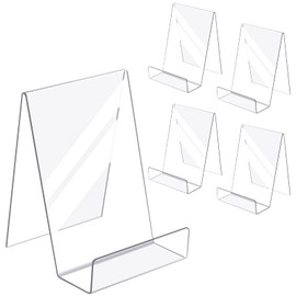 Kamehame Book Stands for Display Large 5 Pack 3.9x4.3x5.8 Inch Acrylic Book Display Easel with Ledge, Clear Desktop Holder for Displaying Books, Albums, Pictures, Music Sheets, Notebooks