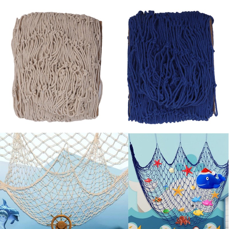 2pcs Fish Net Decoration Cotton Soft Comfortable Mediterranean Style Beige