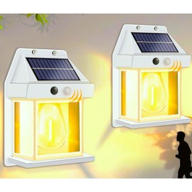 Sunlar Solar-Powered Dawn to Dusk Porch Light - 8.2" h White Outdoor Wall Sconce Motion Sensor & 3 Lighting Modes -for Garage House Patio Shed Barn Door Yard Outside Decorative Waterproof -2 Pack