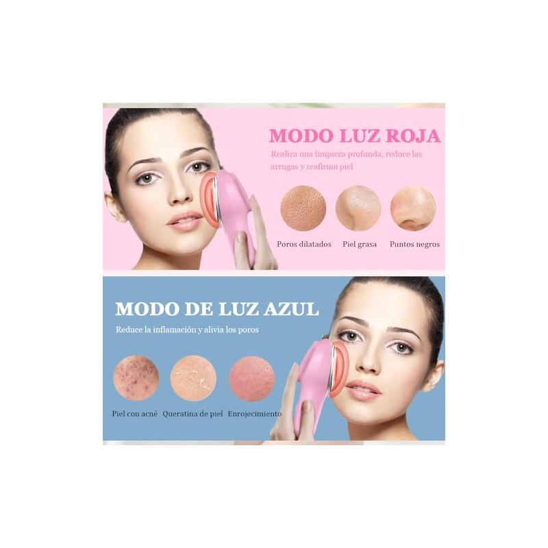 Cepillo Limpiador Facial de Silicona, Función de Luz Roja y