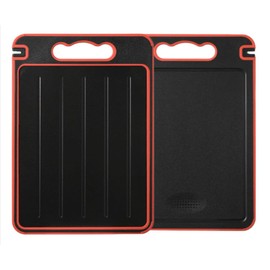Cutting Board with Defrosting Tray Knife Sharpener, and Spice Grater. 4-in-1 (MSY3) Multi-use, No Electricity; Press Board Double-Sided Frost Away Plate Chopping Board Kitchen. (Black & Red)