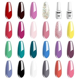 Vishine 24 Esmaltes De Uñas En Gel Uv Led De Secado Rápido Gama Lisa 22 Colores Base Y Capa Superior Sin Necesidad De Limpieza Gel De Inicio 02...    