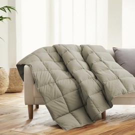 Dreamhood Down Throw Blanket Lightweight Throw Blanket Feather Down Fiber Throw for Couch, Soft Breathable Microfiber Fabric Small Throw Blanket for Indoor and Outdoor Use, 50"X70", Khaki