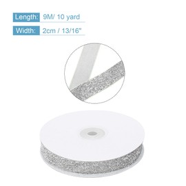 sourcing map Metallic Glitter Velvet Ribbon 13/16 Inch x 10 Yard Single Face Sparkle Ribbon for Christmas DIY Crafts Gift Wrap Bow Decoration Silver