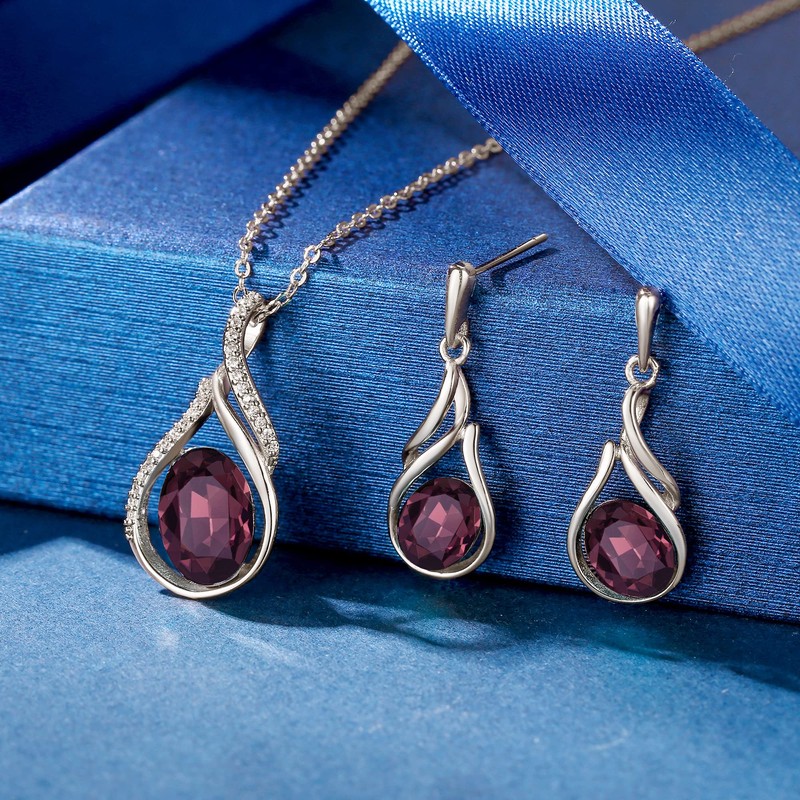 EleQueen Cubic Zirconia Austrian Crystal Silver-Tone Purple Teardrop Pendant Necklace